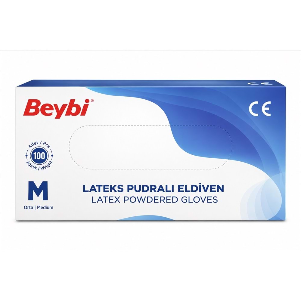 Beybi Lateks Pudralı Muayene Eldiveni M - Medium - Orta 1200 Lü Set