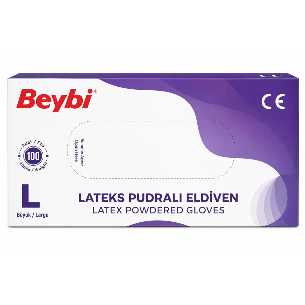 Beybi Lateks Pudralı Muayene Eldiveni L - Large - Büyük 500 Lü Set