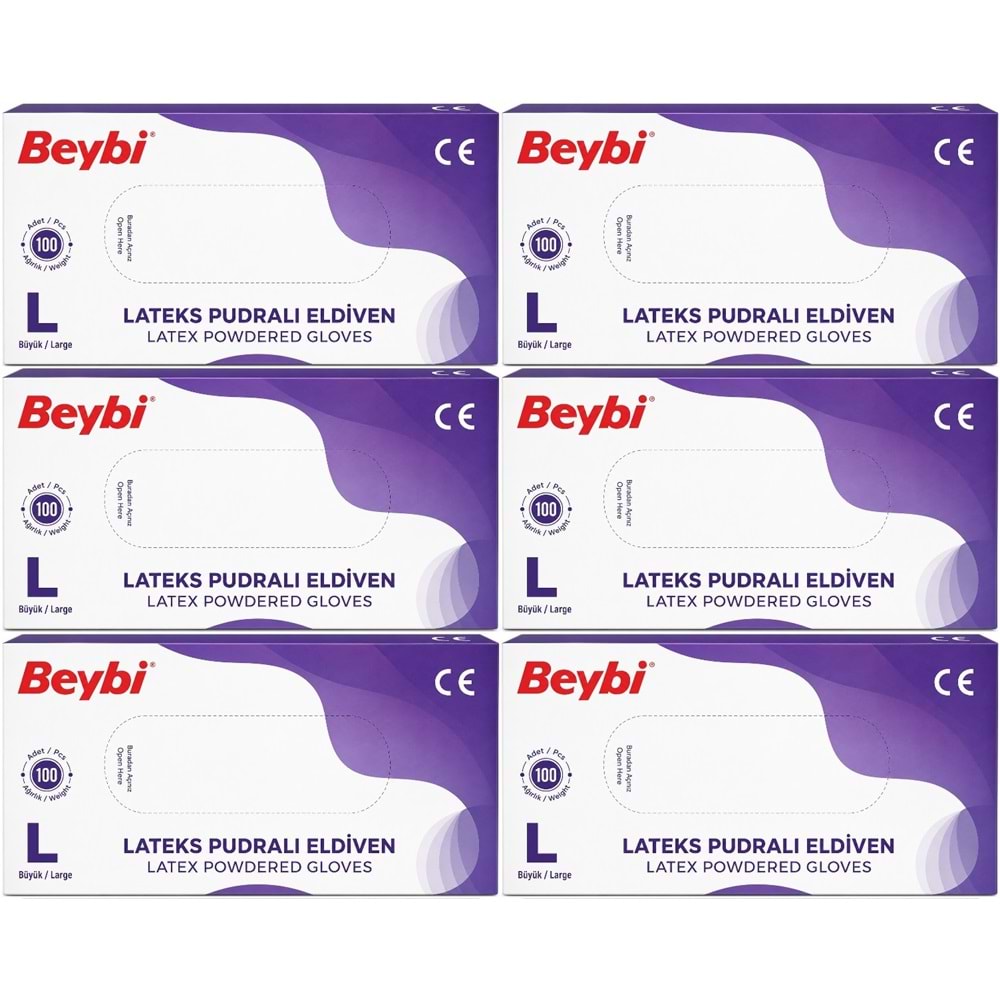 Beybi Lateks Pudralı Muayene Eldiveni L - Large - Büyük 600 Lü Set