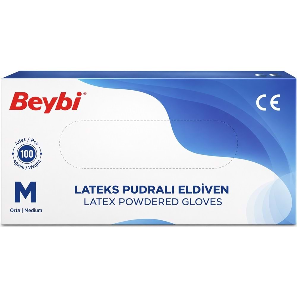 Beybi Lateks Pudralı Muayene Eldiveni M - Medium - Orta / L - Large - Büyük Karma 200 Lü Set