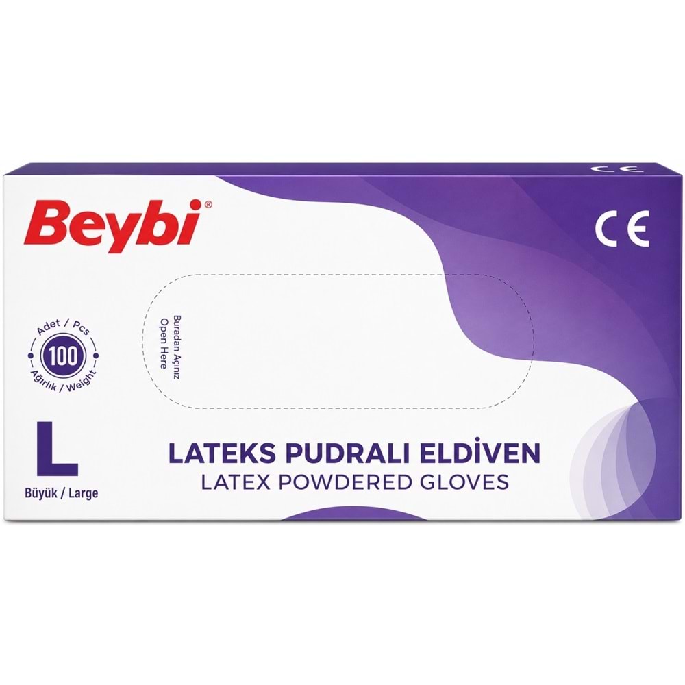 Beybi Lateks Pudralı Muayene Eldiveni M - Medium - Orta / L - Large - Büyük Karma 600 Lü Set
