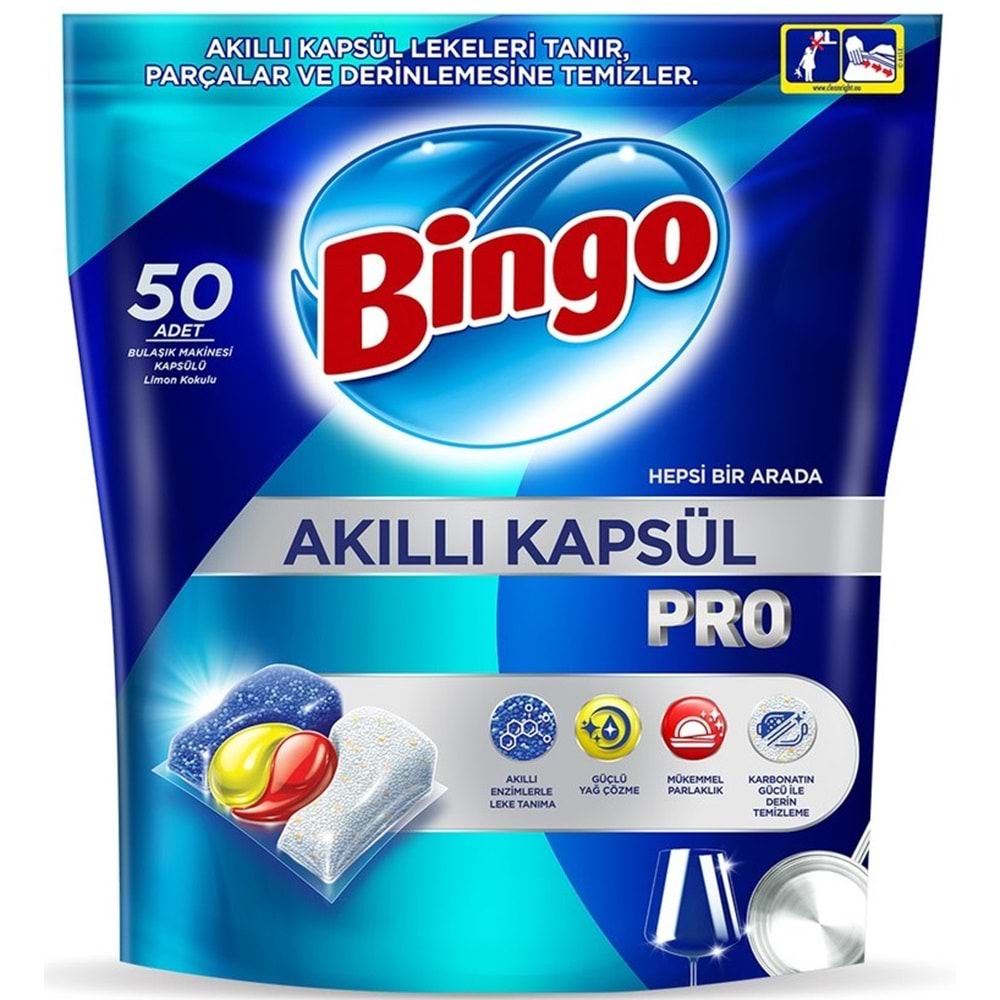 Bingo Akıllı Kapsül Pro Bulaşık Makinesi Deterjanı Tableti 200 Adet Limon Kokulu (4PK*50)