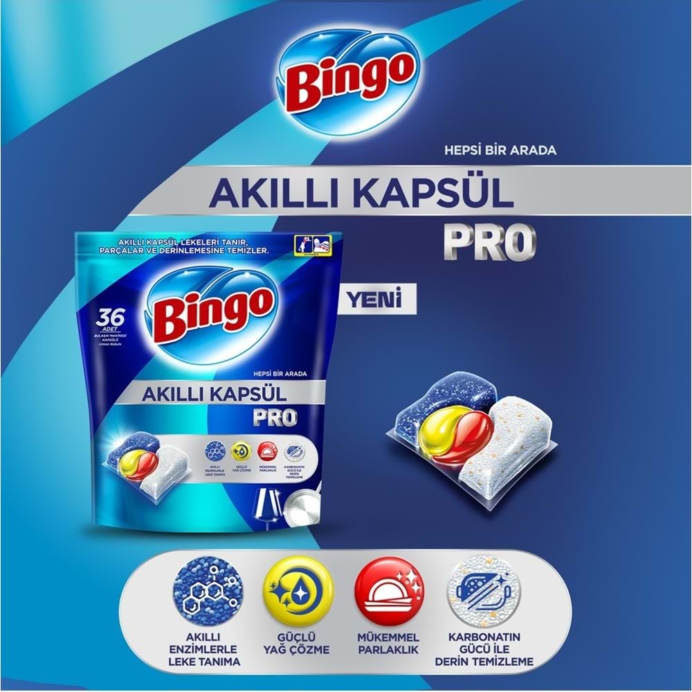 Bingo Akıllı Kapsül Pro Bulaşık Makinesi Deterjanı Tableti 200 Adet Limon Kokulu (4PK*50)
