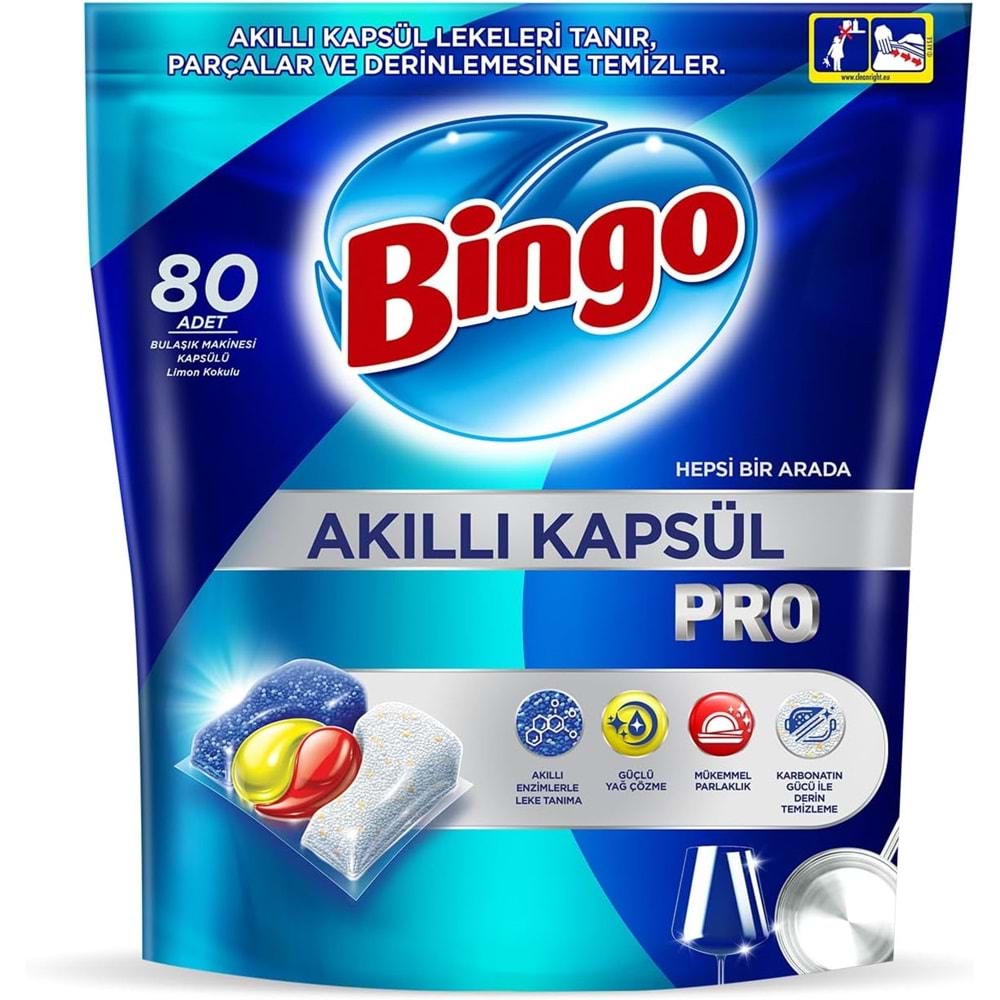 Bingo Akıllı Kapsül Pro Bulaşık Makinesi Deterjanı Tableti 400 Adet Limon Kokulu (5PK*80)