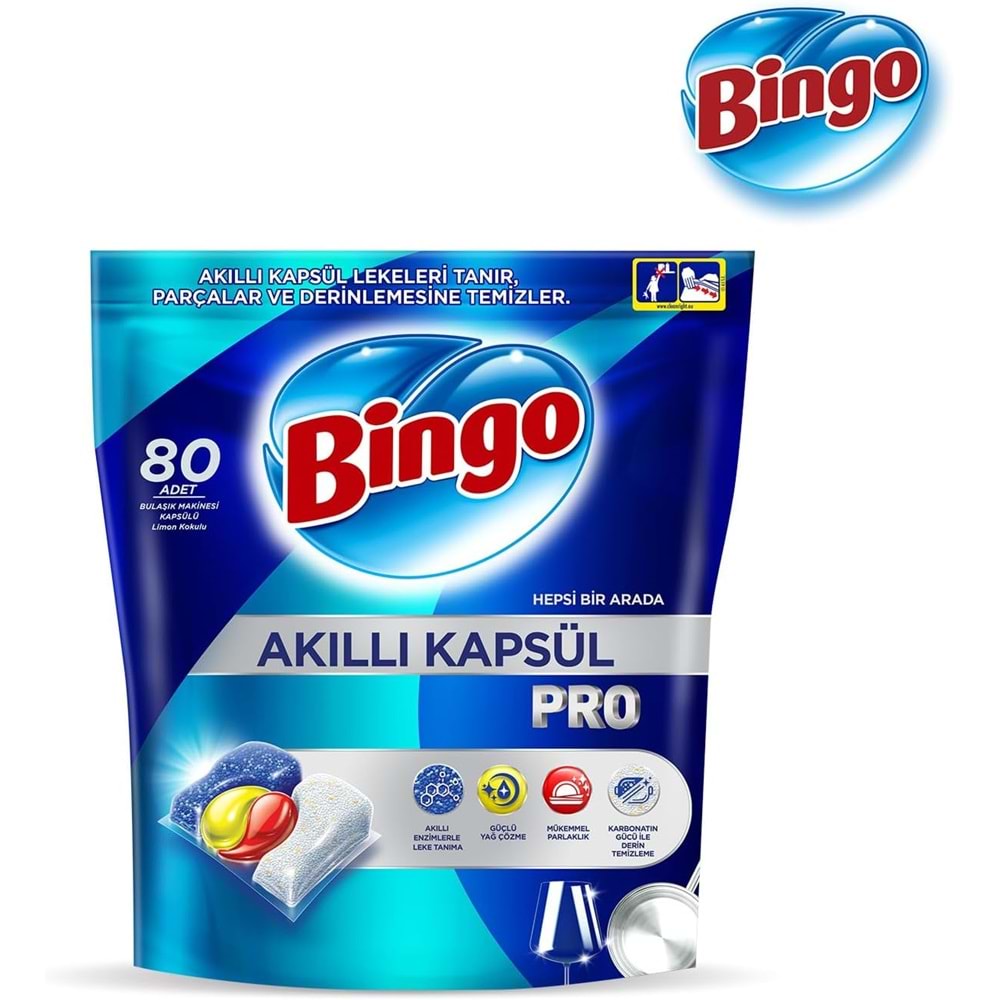 Bingo Akıllı Kapsül Pro Bulaşık Makinesi Deterjanı Tableti 400 Adet Limon Kokulu (5PK*80)