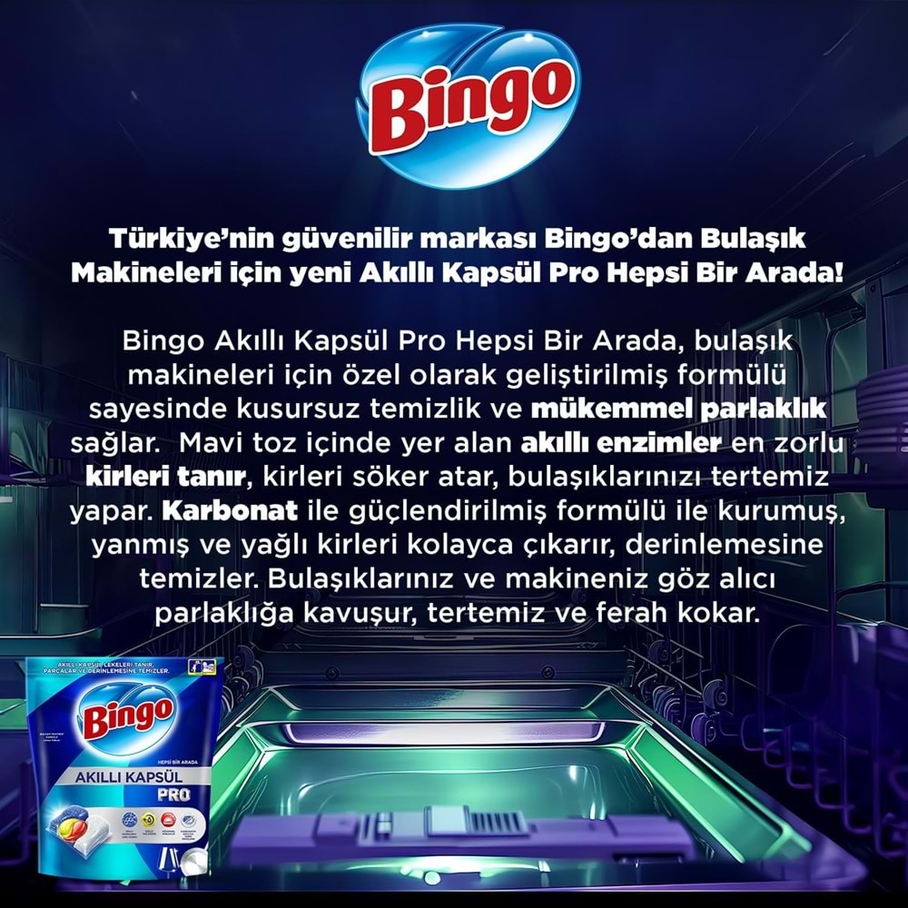 Bingo Akıllı Kapsül Pro Bulaşık Makinesi Deterjanı Tableti 400 Adet Limon Kokulu (5PK*80)