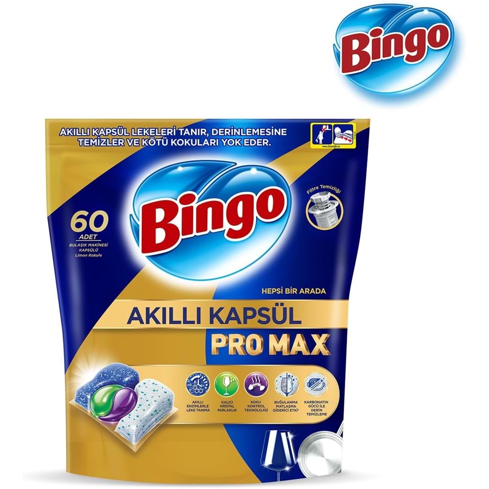 Bingo Akıllı Kapsül Pro Max Bulaşık Makinesi Deterjanı Tableti 180 Adet Limon Kokulu (3PK*60)