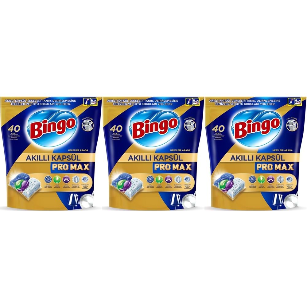 Bingo Akıllı Kapsül Pro Max Bulaşık Makinesi Deterjanı Tableti 120 Adet Limon Kokulu (3PK*40)