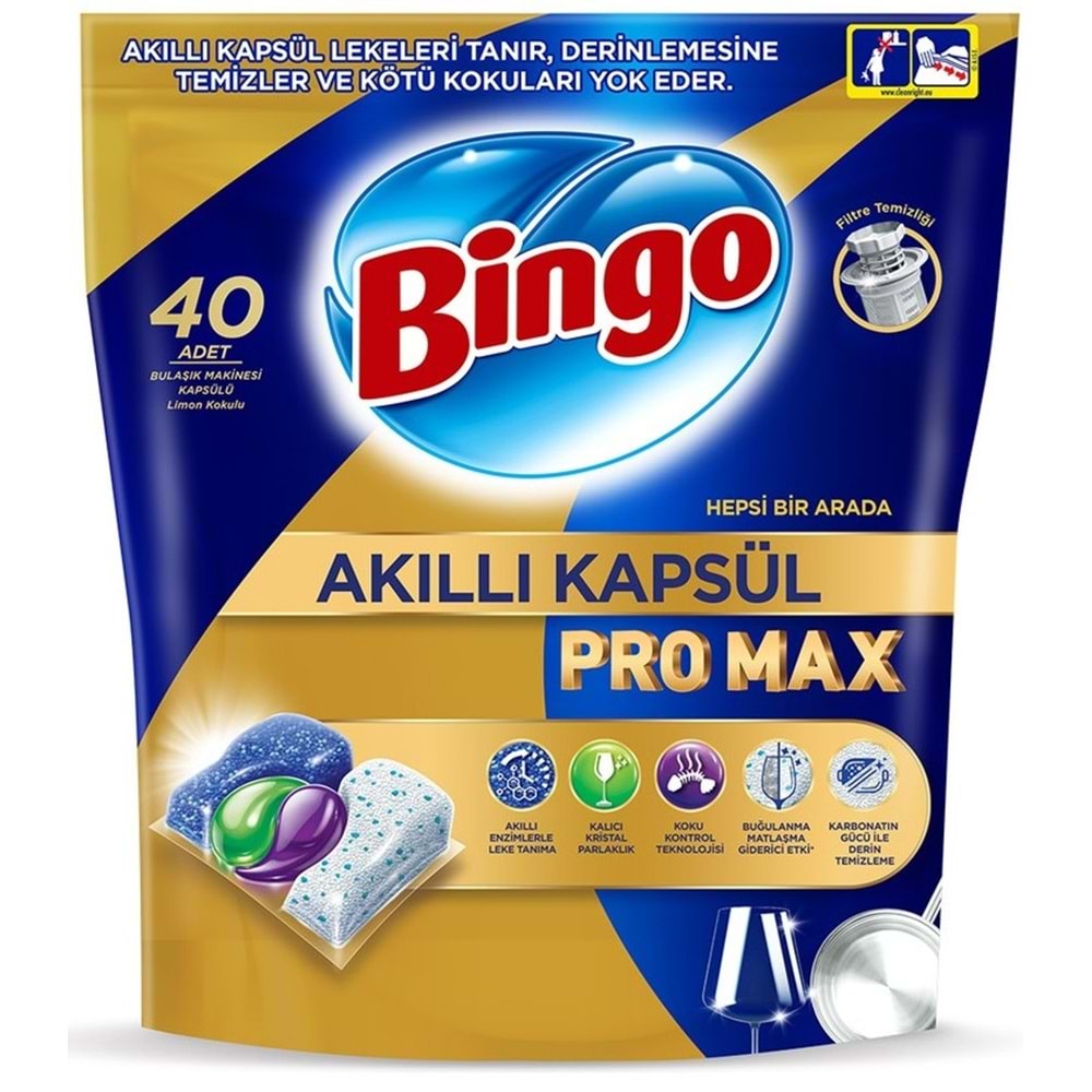 Bingo Akıllı Kapsül Pro Max Bulaşık Makinesi Deterjanı Tableti 160 Adet Limon Kokulu (4PK*40)