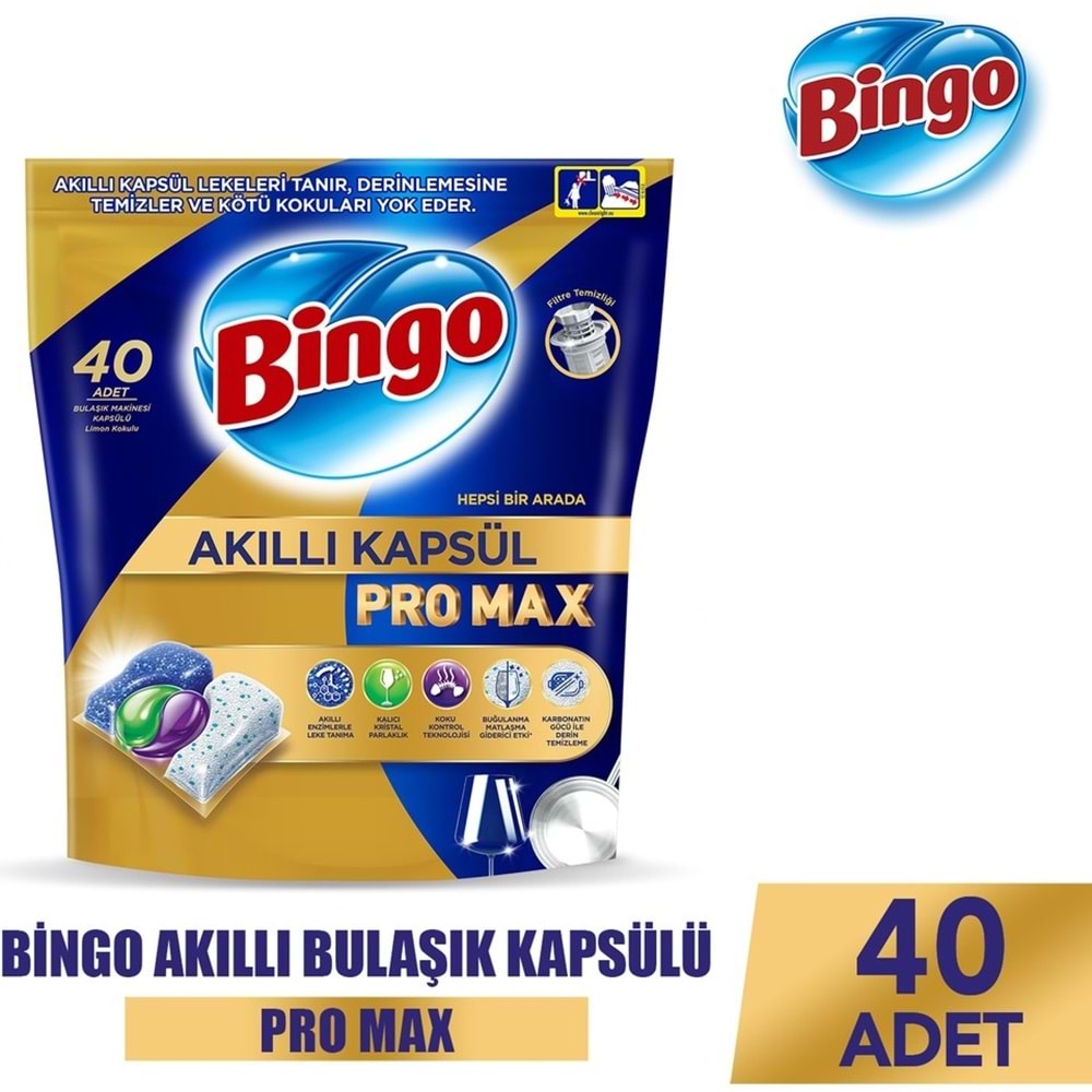 Bingo Akıllı Kapsül Pro Max Bulaşık Makinesi Deterjanı Tableti 160 Adet Limon Kokulu (4PK*40)