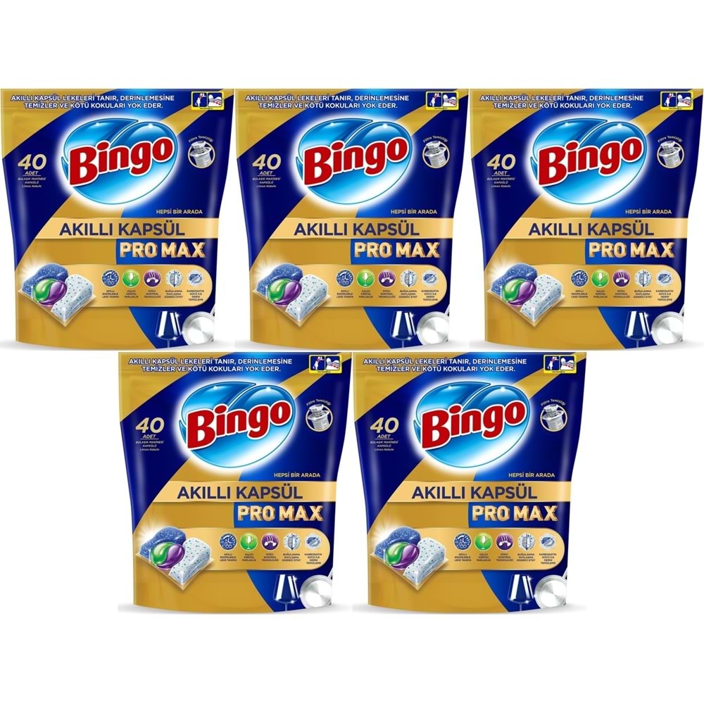 Bingo Akıllı Kapsül Pro Max Bulaşık Makinesi Deterjanı Tableti 200 Adet Limon Kokulu (5PK*40)