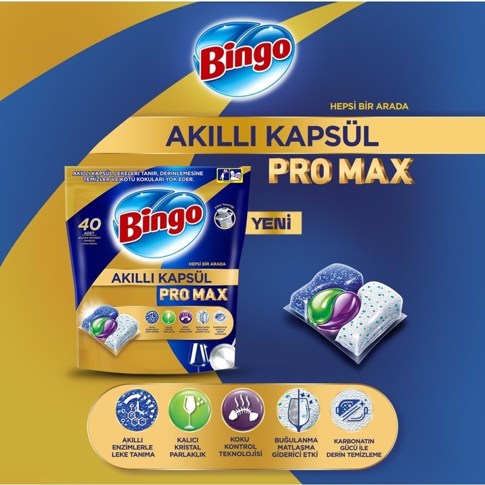 Bingo Akıllı Kapsül Pro Max Bulaşık Makinesi Deterjanı Tableti 240 Adet Limon Kokulu (6PK*40)