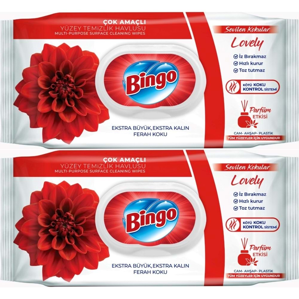 Bingo Clean Yüzey Temizlik Havlusu 96 Yaprak Sevilen Kokular Lovely - Gül (2 Li Set) 192 Yaprak