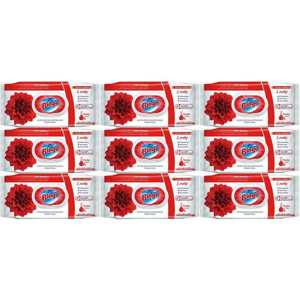Bingo Clean Yüzey Temizlik Havlusu 96 Yaprak Sevilen Kokular Lovely - Gül (9 Lu Set) 864 Yaprak