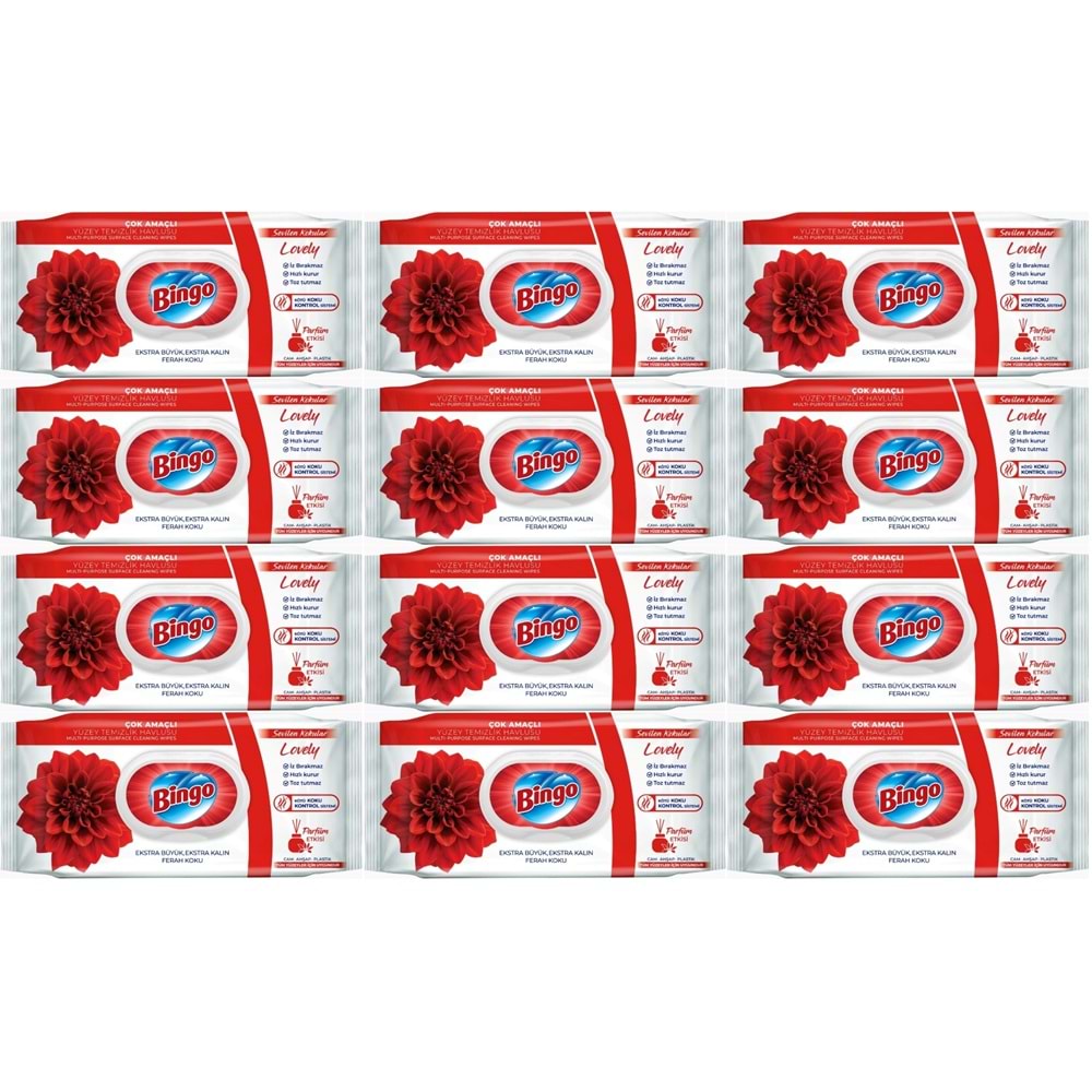 Bingo Clean Yüzey Temizlik Havlusu 96 Yaprak Sevilen Kokular Lovely - Gül (12 Li Set) 1152 Yaprak