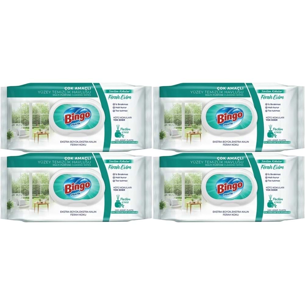 Bingo Clean Yüzey Temizlik Havlusu 96 Yaprak Sevilen Kokular Ferah Evim (4 Lü Set) 384 Yaprak
