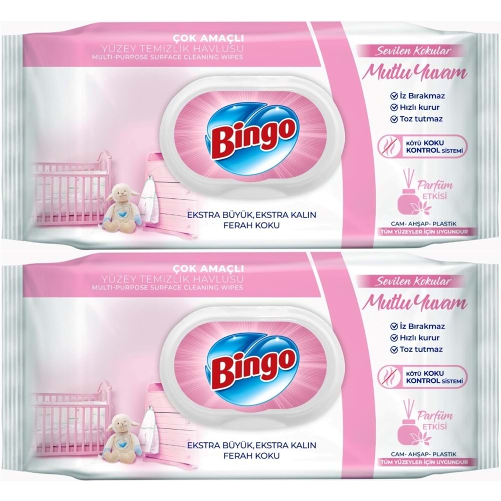 Bingo Clean Yüzey Temizlik Havlusu 96 Yaprak Sevilen Kokular Mutlu Yuvam (2 Li Set) 192 Yaprak