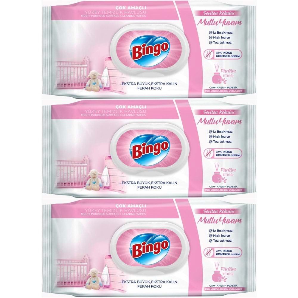 Bingo Clean Yüzey Temizlik Havlusu 96 Yaprak Sevilen Kokular Mutlu Yuvam (3 Lü Set) 288 Yaprak