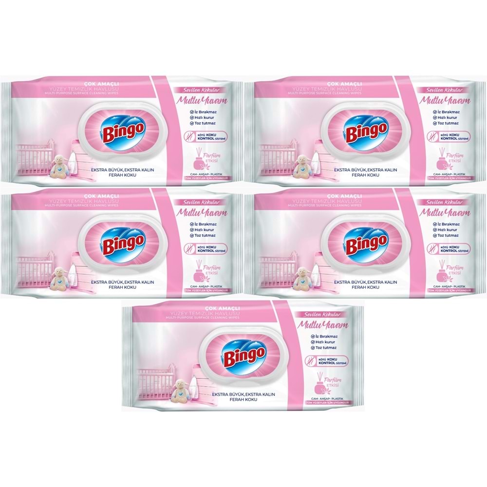 Bingo Clean Yüzey Temizlik Havlusu 96 Yaprak Sevilen Kokular Mutlu Yuvam (5 Li Set) 480 Yaprak