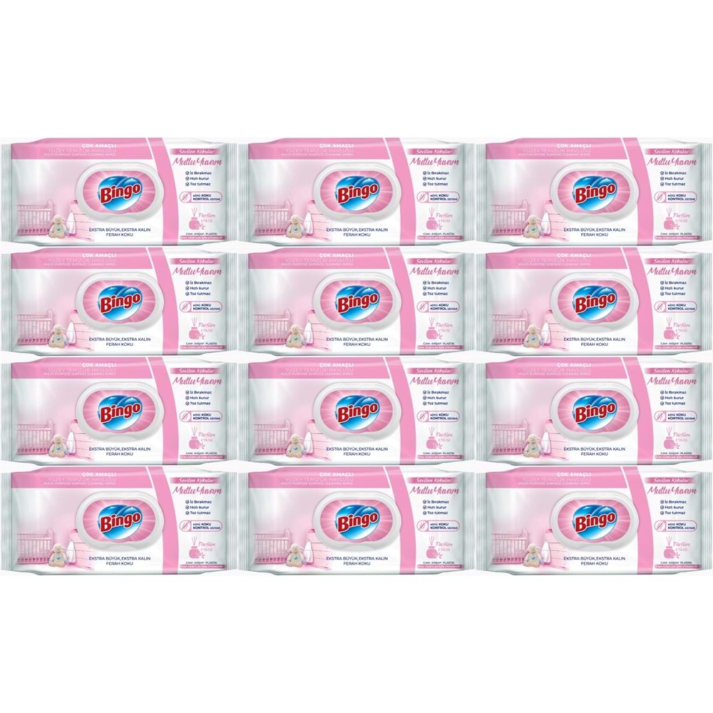 Bingo Clean Yüzey Temizlik Havlusu 96 Yaprak Sevilen Kokular Mutlu Yuvam (12 Li Set) 1152 Yaprak
