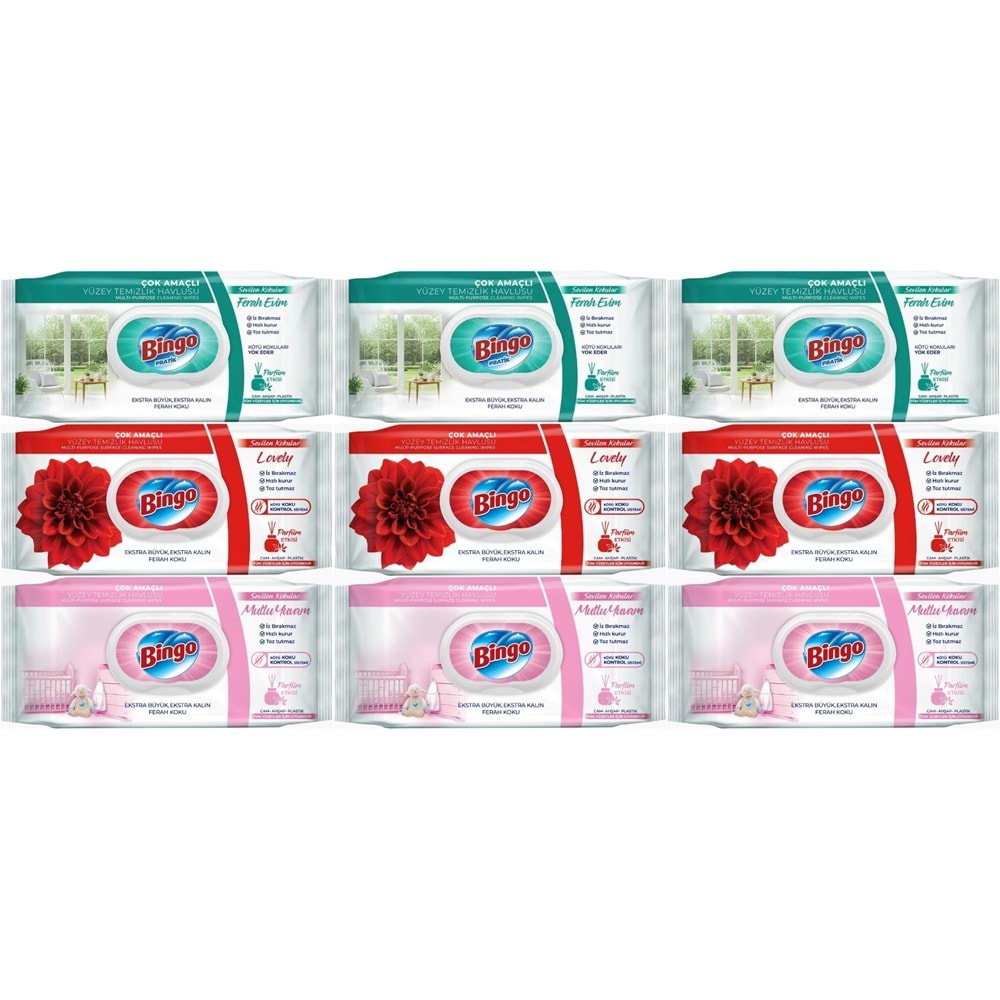 Bingo Clean Yüzey Temizlik Havlusu (Karma 9 Lu Set) (Ferah Evim - Lovely - Mutlu Yuvam) 864 Yaprak