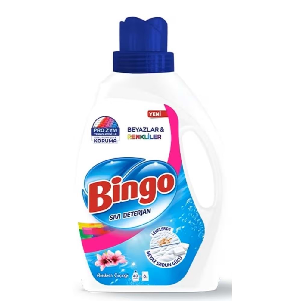 Bingo Sıvı Çamaşır Deterjanı 15600ML Amber Çiçeği Beyazlar ve Renkliler 6 Lı Set (6PK*2600ML)