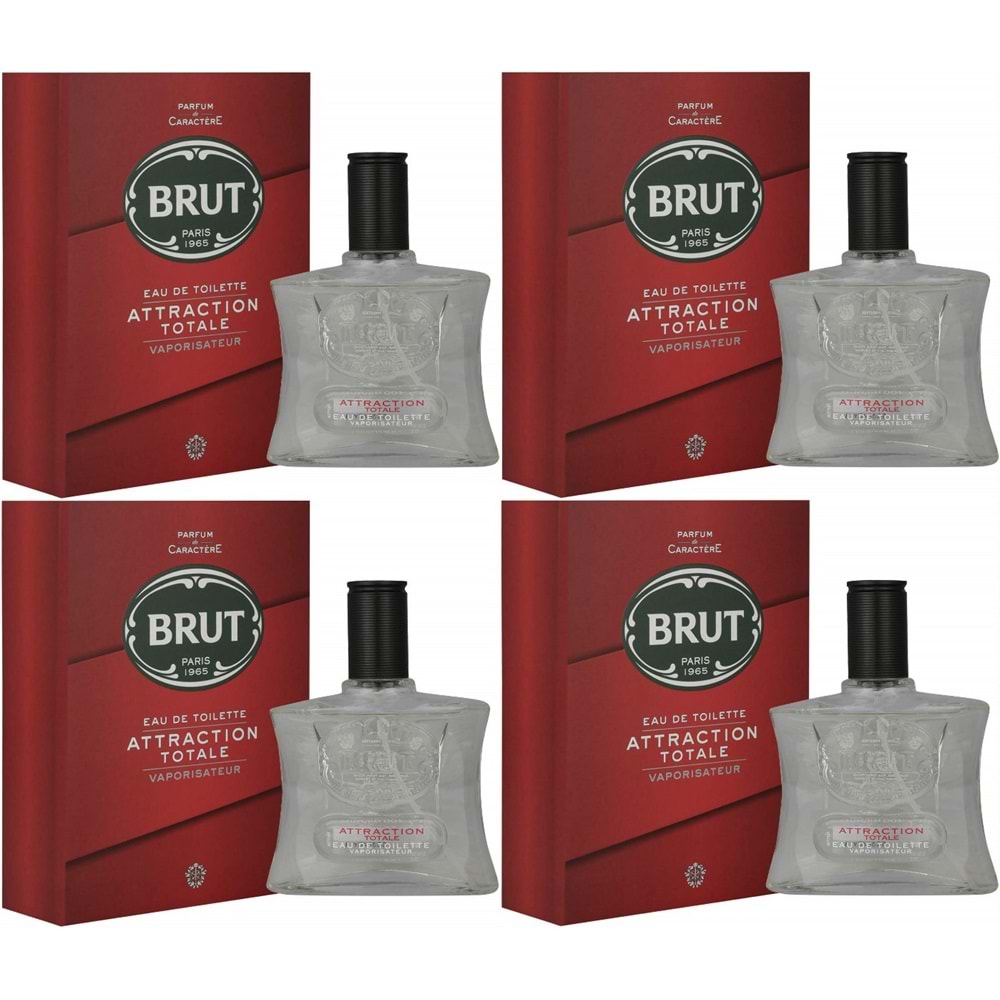 Brut Parfüm Erkek/Men 100ML Attraction Totale Edt (Kırmızı) (4 Lü Set)