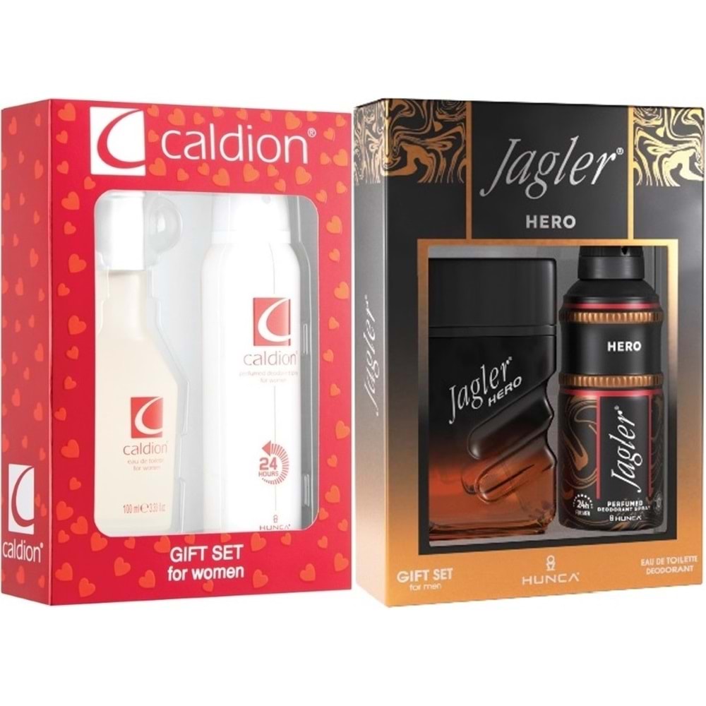 Caldion Parfüm Seti Kadın 100ML Classic & Jagler Erkek 90ML Hero + Deodorant (Karma 2 Li Set)