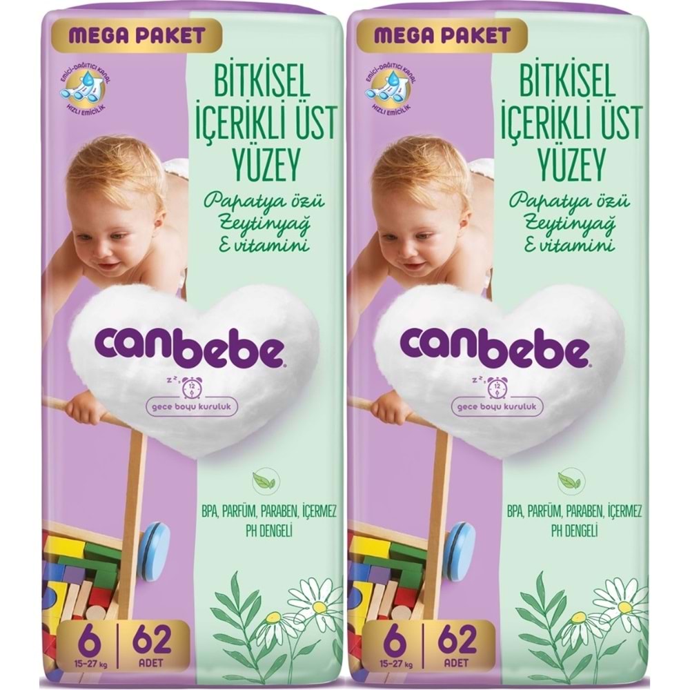 Canbebe Bebek Bezi Beden:6 (15-27KG) Exstra Large 124 Adet Mega Ekonomik Fırsat Pk