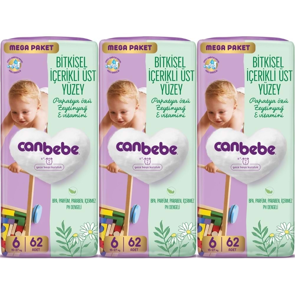 Canbebe Bebek Bezi 6 Beden 15-27 KG Exstra large 186 Adet MeGa Aylık Fırsat Pk