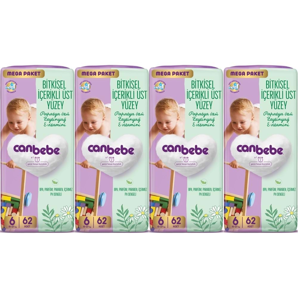 Canbebe Bebek Bezi 6 Beden 15-27 KG Exstra large 248 Adet MeGa Avantaj Fırsat Pk