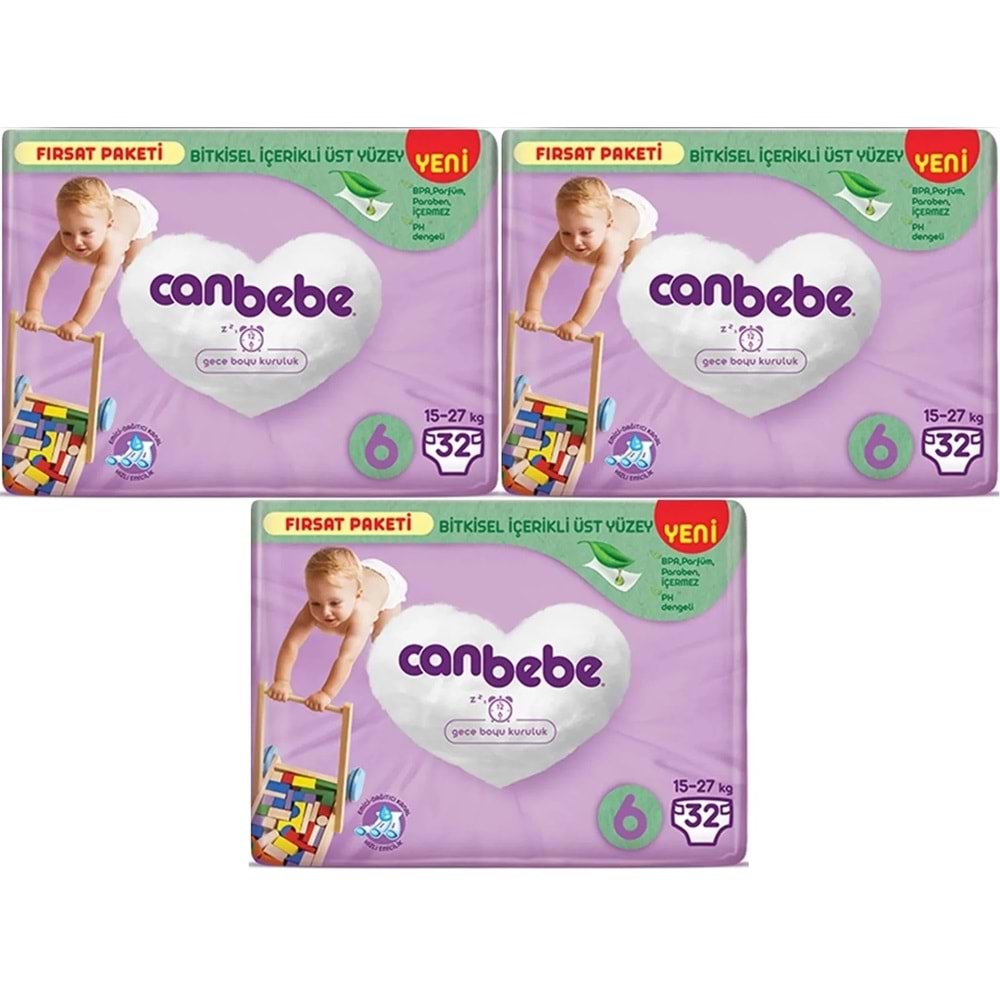 Canbebe Bebek Bezi 6 Beden 15-27 KG Extra Large 96 Adet Aylık Fırsat Pk
