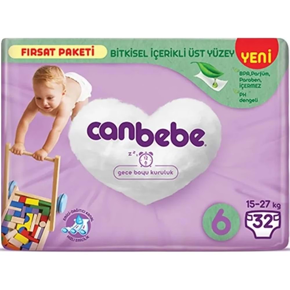 Canbebe Bebek Bezi 6 Beden 15-27 KG Extra Large 96 Adet Aylık Fırsat Pk