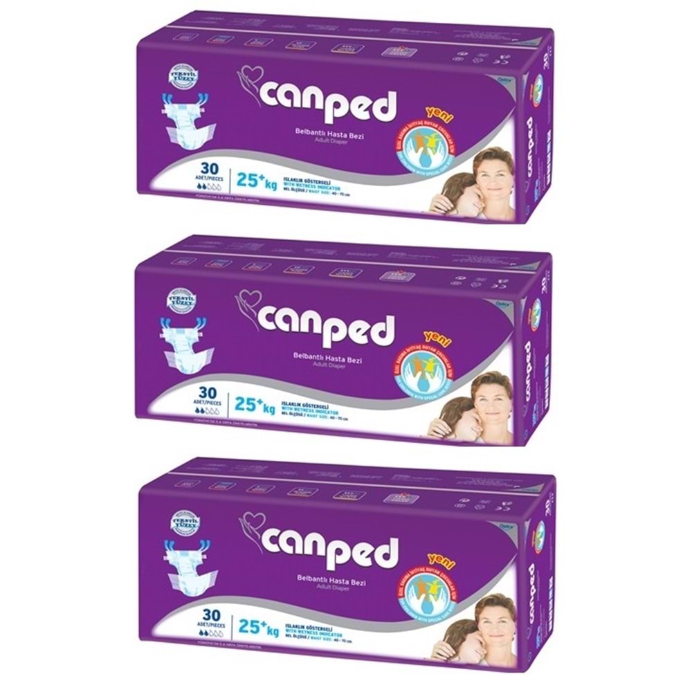 Canped Yetişkin Bezi Çoçuklar İçin Bel Bantlı Tekstil Yüzeyli 90 Adet XS (3PK*30)