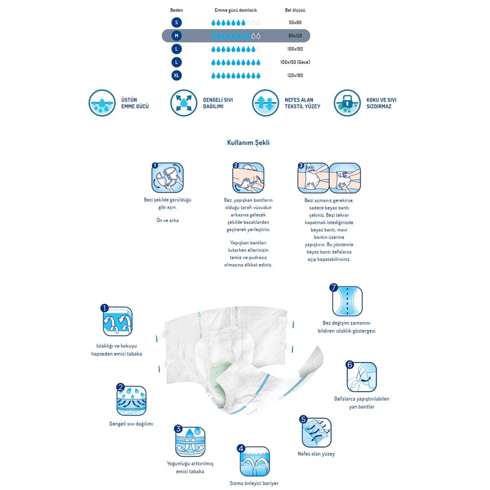 Canped Yetişkin Bezi Bel Bantlı Polietilen M - Orta - Medium 150 Adet