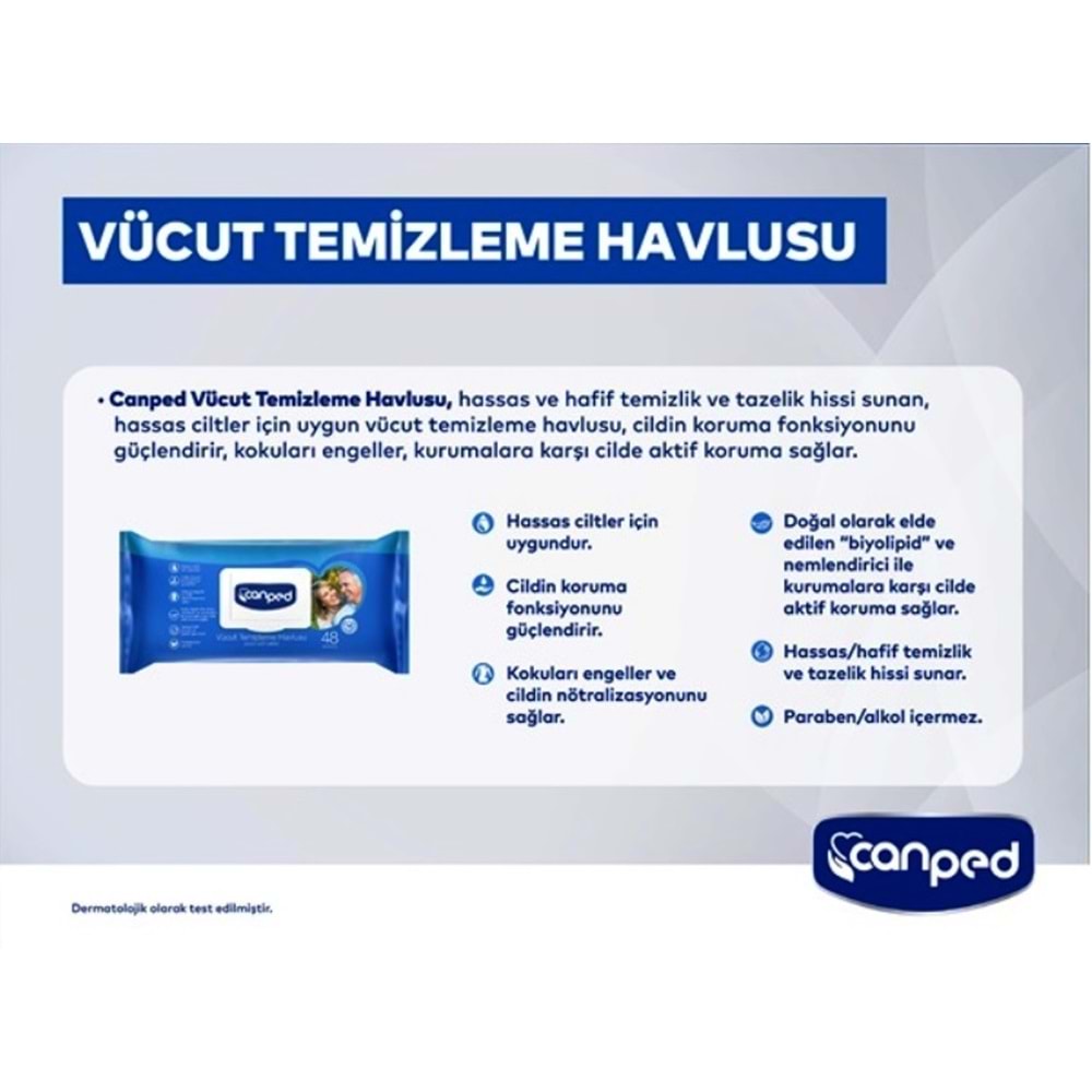 Canped Yetişkin Vücut Perine Temizleme Islak Mendil Havlu 48 Yaprak XL (4 Lü Set) Plastik Kapaklı