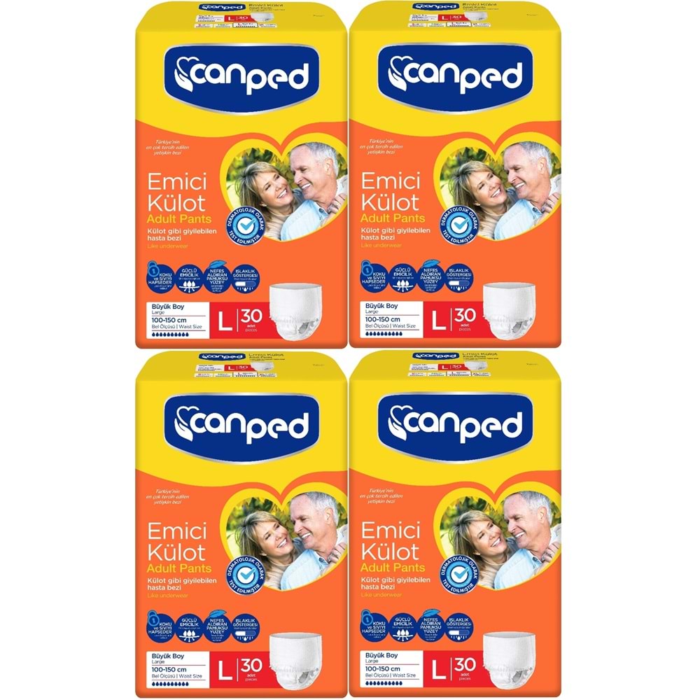 Canped Emici Külot Yetişkin Bezi L - Large - Büyük 120 Adet Büyük (4PK*30)