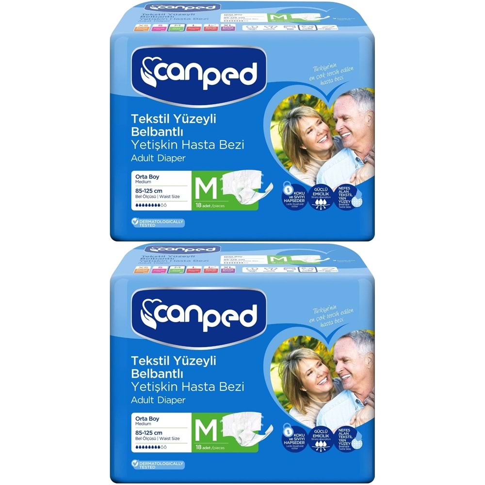 Canped Yetişkin Bezi Bel Bantlı Tekstil Yüzey M - Orta - Medium 36 Adet