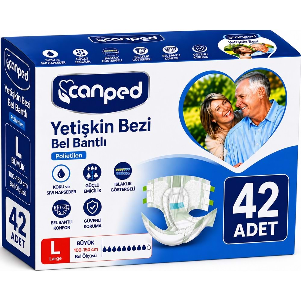 Canped Yetişkin Bezi Bel Bantlı Polietilen L - Büyük - Large 42 Adet