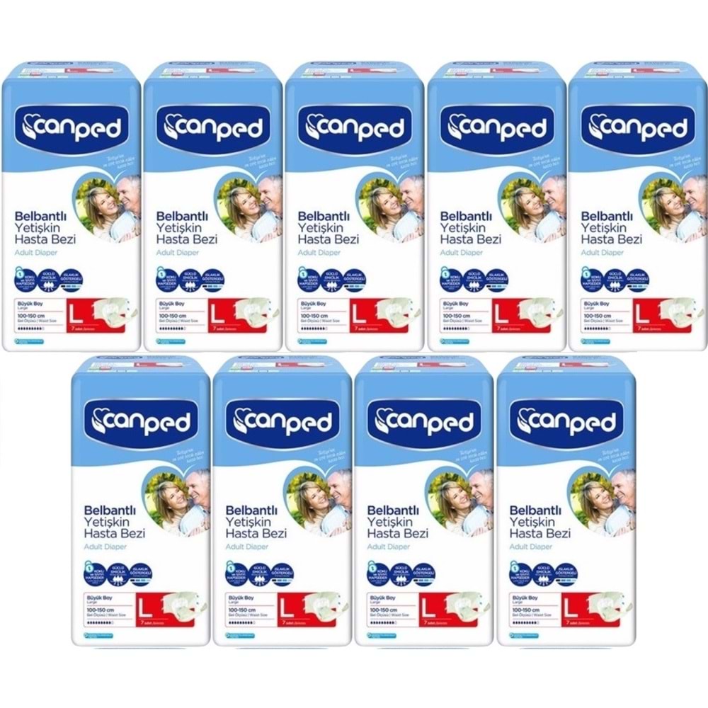 Canped Yetişkin Bezi Bel Bantlı Polietilen L-Large Büyük Boy 63 Adet (9PK*7)