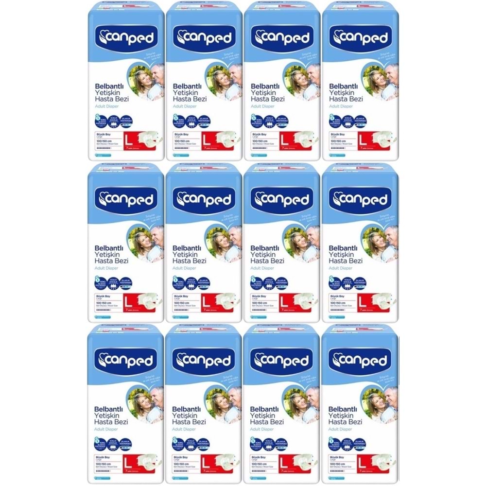 Canped Yetişkin Bezi Bel Bantlı Polietilen L-Large Büyük Boy 84 Adet (12PK*7)