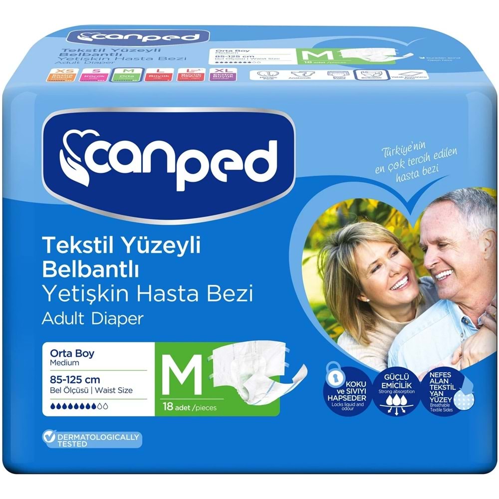 Canped Yetişkin Bezi Bel Bantlı Tekstil Yüzey M - Orta - Medium 162 Adet