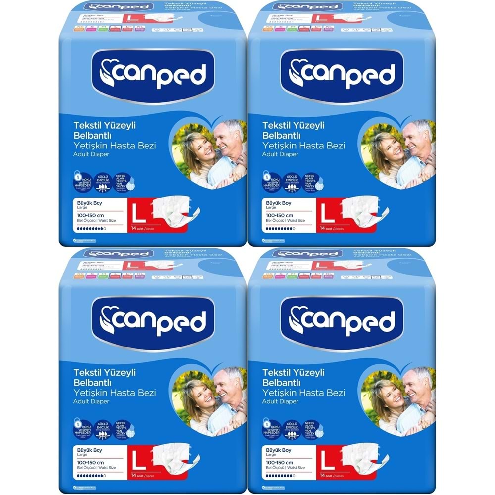 Canped Yetişkin Bezi Bel Bantlı Tekstil Yüzey L - Büyük - Large 56 Adet