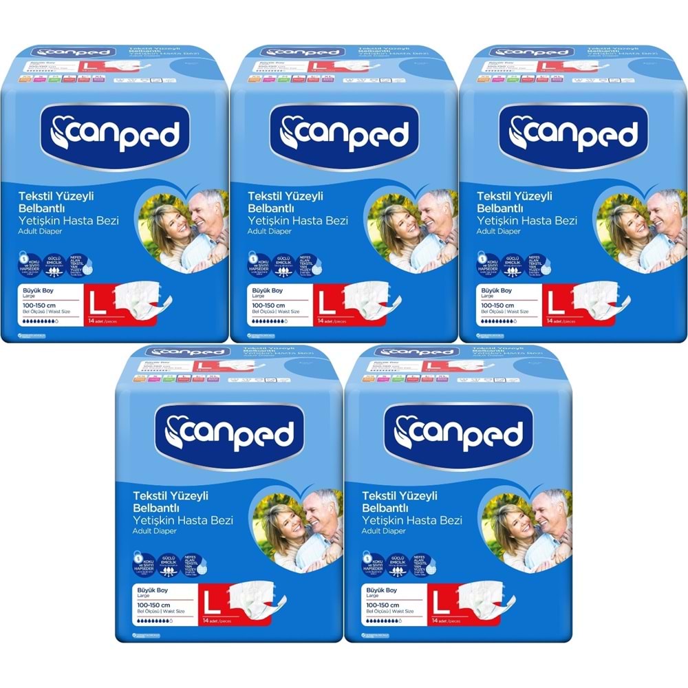 Canped Yetişkin Bezi Bel Bantlı Tekstil Yüzey L - Büyük - Large 70 Adet