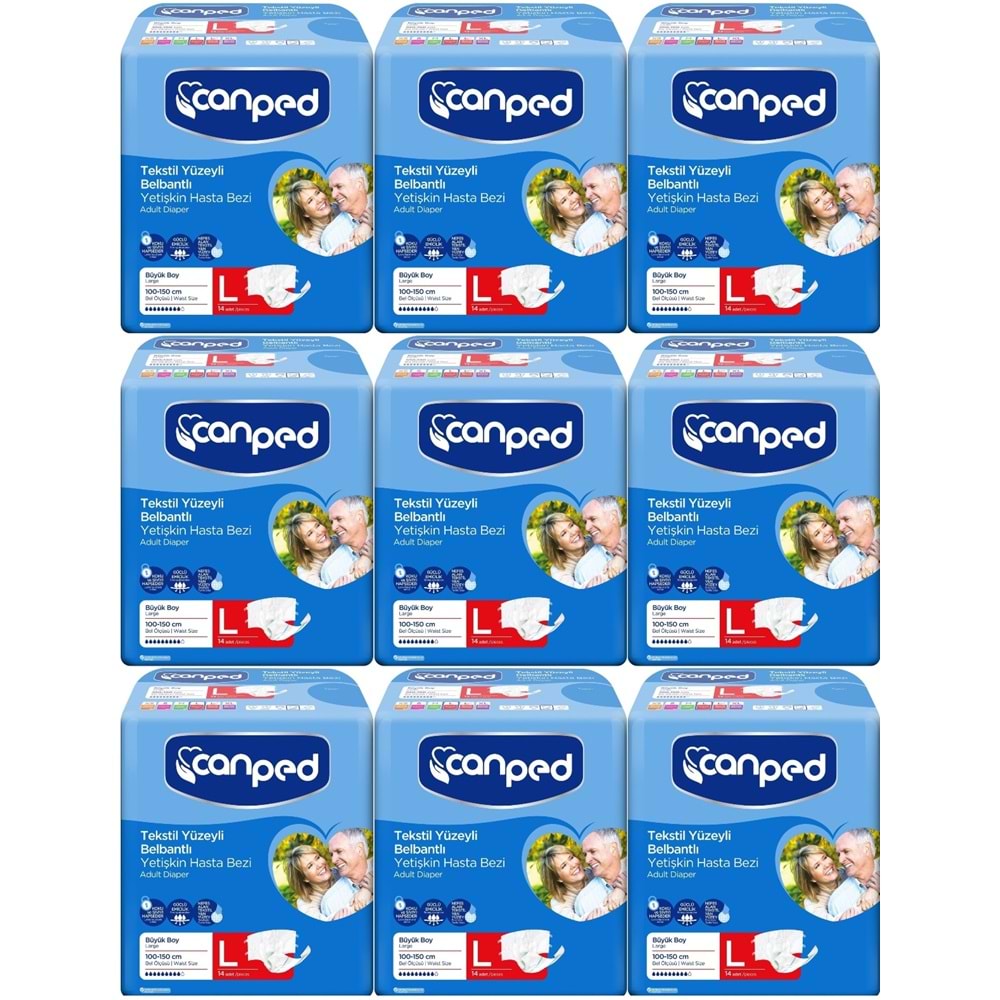 Canped Yetişkin Bezi Bel Bantlı Tekstil Yüzey L - Büyük - Large 126 Adet