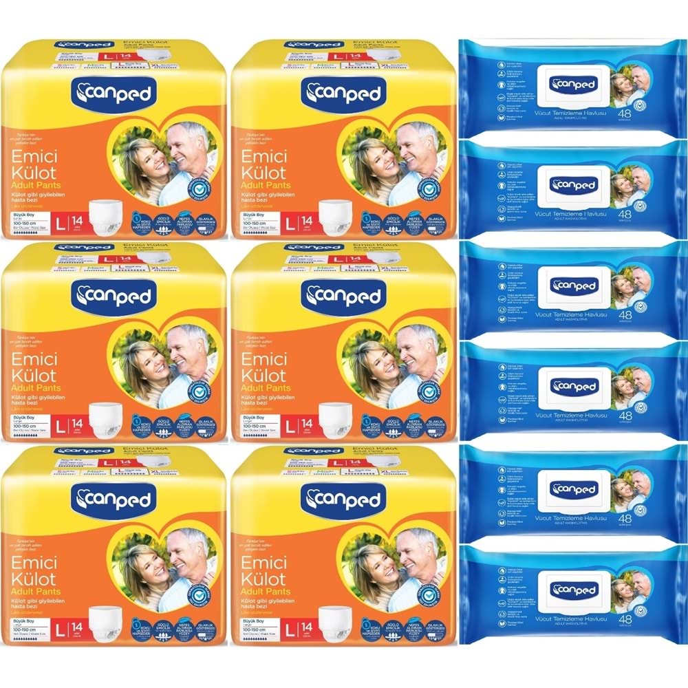Canped Emici Külot Pants Yetişkin Bezi L - Büyük - Large 14 Adet- Temizleme Havlusu (12Li Set)