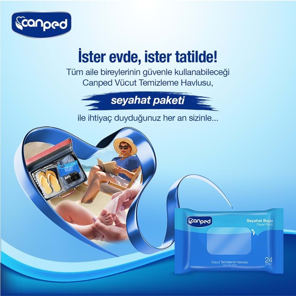 Canped Yetişkin Vücut Temizleme Islak Mendil Havlu 24 Yaprak Seyahat Boy 12 Li Set (288 Yaprak)