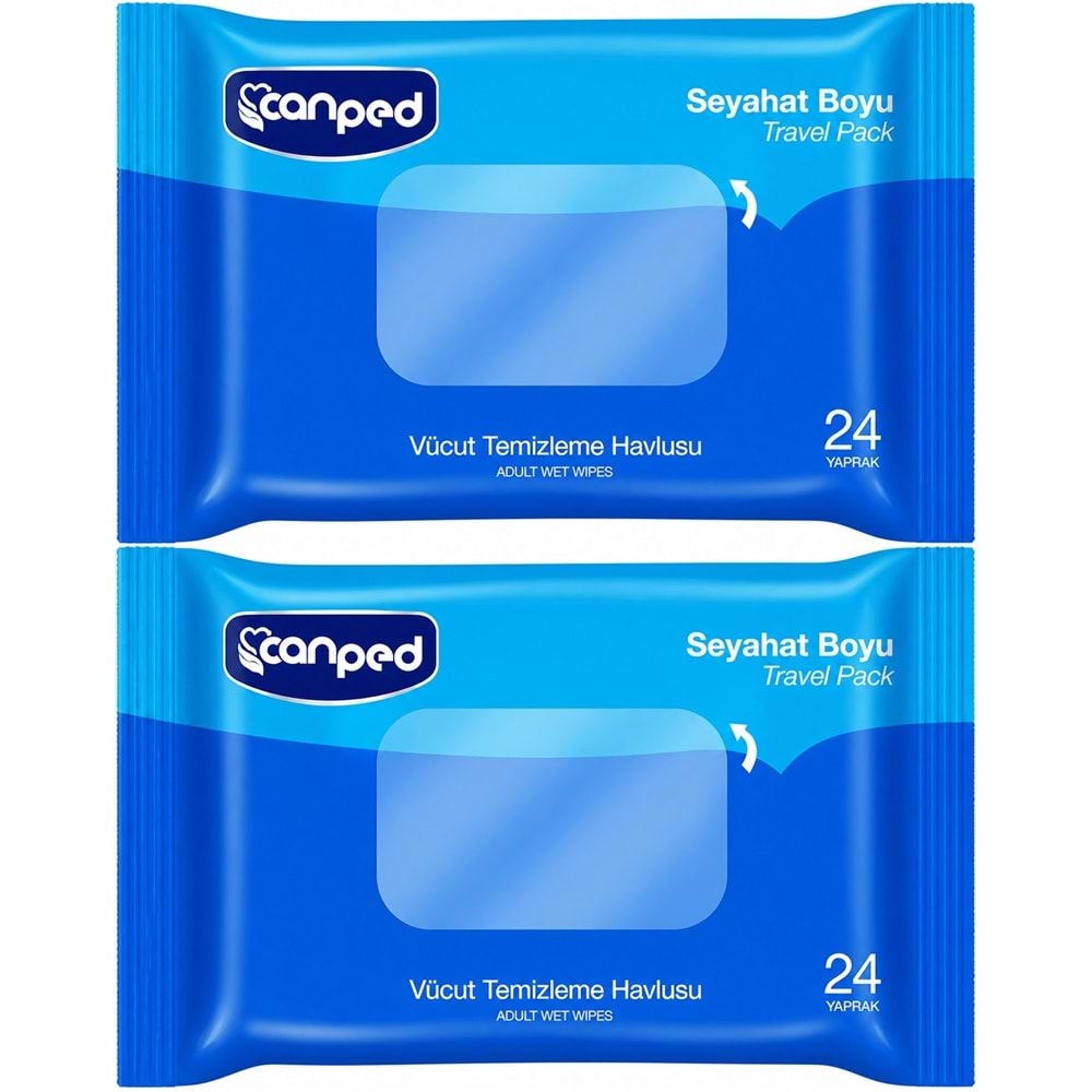Canped Yetişkin Vücut Temizleme Islak Mendil Havlu 24 Yaprak Seyahat Boy 2 Li Set (48 Yaprak)