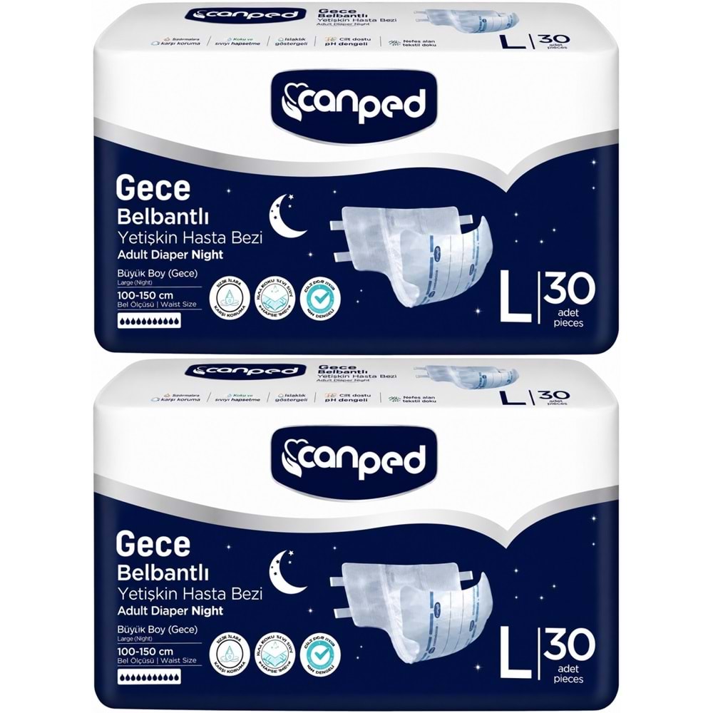 Canped Yetişkin Bezi Bel Bantlı Gece Night L - Büyük - Large 60 Adet