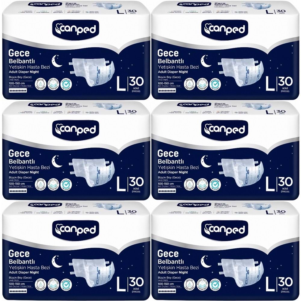 Canped Yetişkin Bezi Bel Bantlı Gece Night L - Büyük - Large 180 Adet